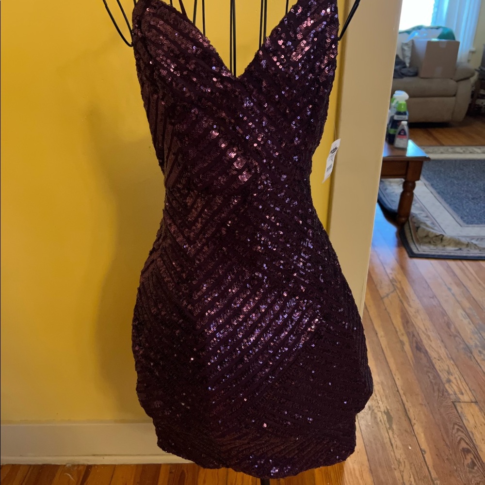 Charlotte Russe Mini Stretchy Purple Sequin Dress